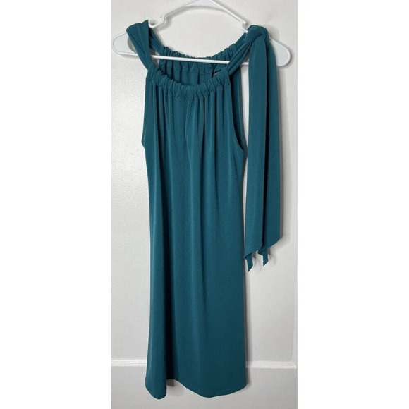AnnGigli Before 229 Mini Halter Shift Dress Sz 42 Italian Made Green Tie Neck - Picture 1 of 8